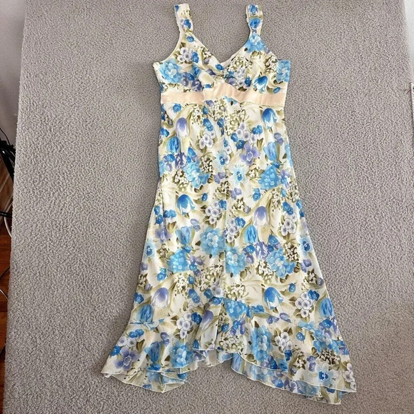 Jonathan Martin Studio Dress Womens 10 Slip MIdi Flowy Floral Watercolor Chiffon - Picture 13 of 16